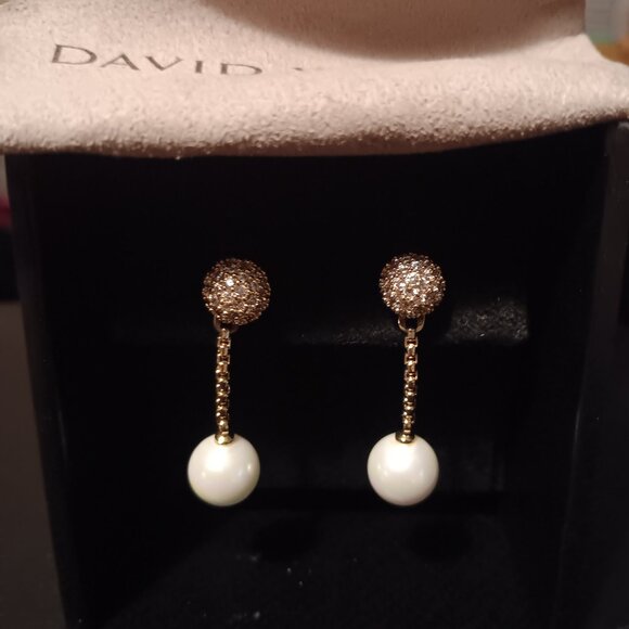 David Yurman Solari Chain earrings. 10.39mm pearls on dangle chains - Picture 3 of 8